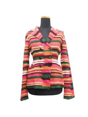 Dior Linen Cotton Knit Double Jacket Blue Cardigan Pink Multi
